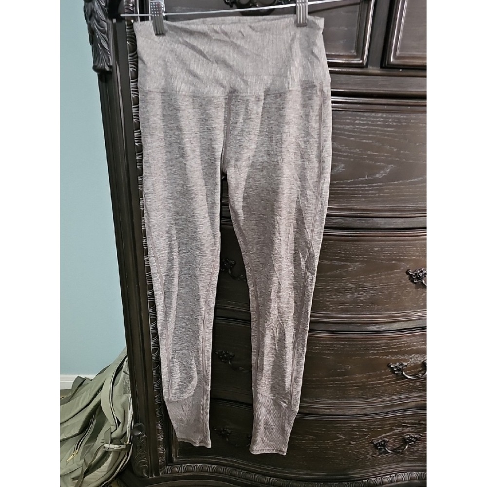 Alo Yoga High Waisted Ribbed Cuff Heathered Leggings Taupe Tan Women XS